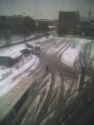 Brooklyn Blizzard Photos: View from the J train leaving the Marcy Avenue stop looking down at the bus lot.